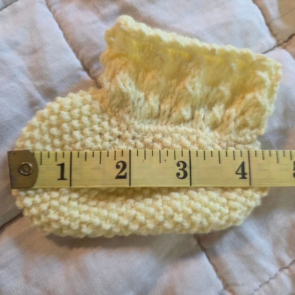 Handmade Knit Baby Booties Unisex 0-6M Yellow Ribbon Tie Vintage Style